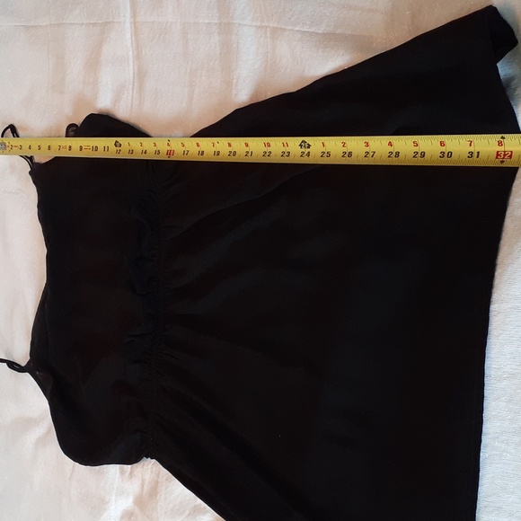 🛍Express Little black Sexy dress mesh trim, drapey front, Skinny straps M - Picture 4 of 6